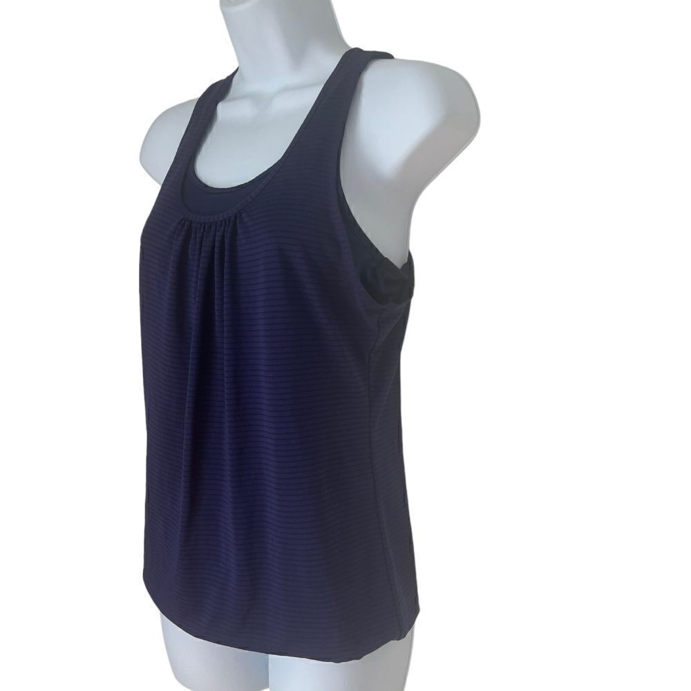 PrAna The Mika Double Layer Scoop Neck Purple Stripe  Tank sz XS